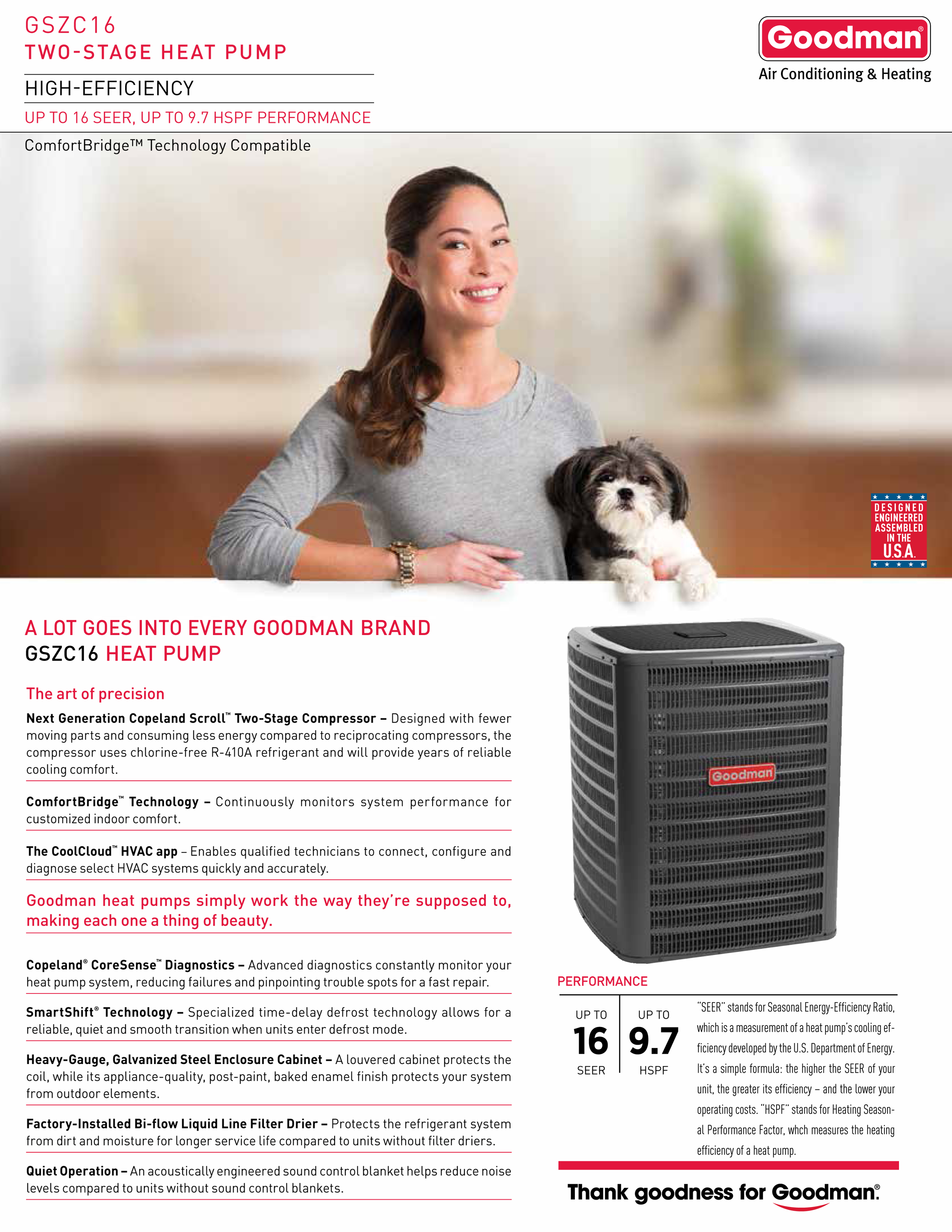 4 Ton Goodman 16 SEER Two Stage Heat Pump Condenser GSZC160481 (F)